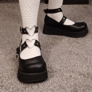 Demonia/Pleaser Platform Vegan Leather Mary Jane chunky heart buckle shoes